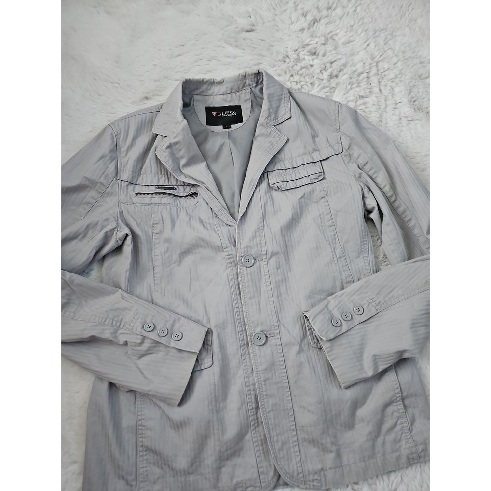 GUESS Women's Size L‎ Gray Pinstripe Cotton Blazer Jacket Lightweight Casual